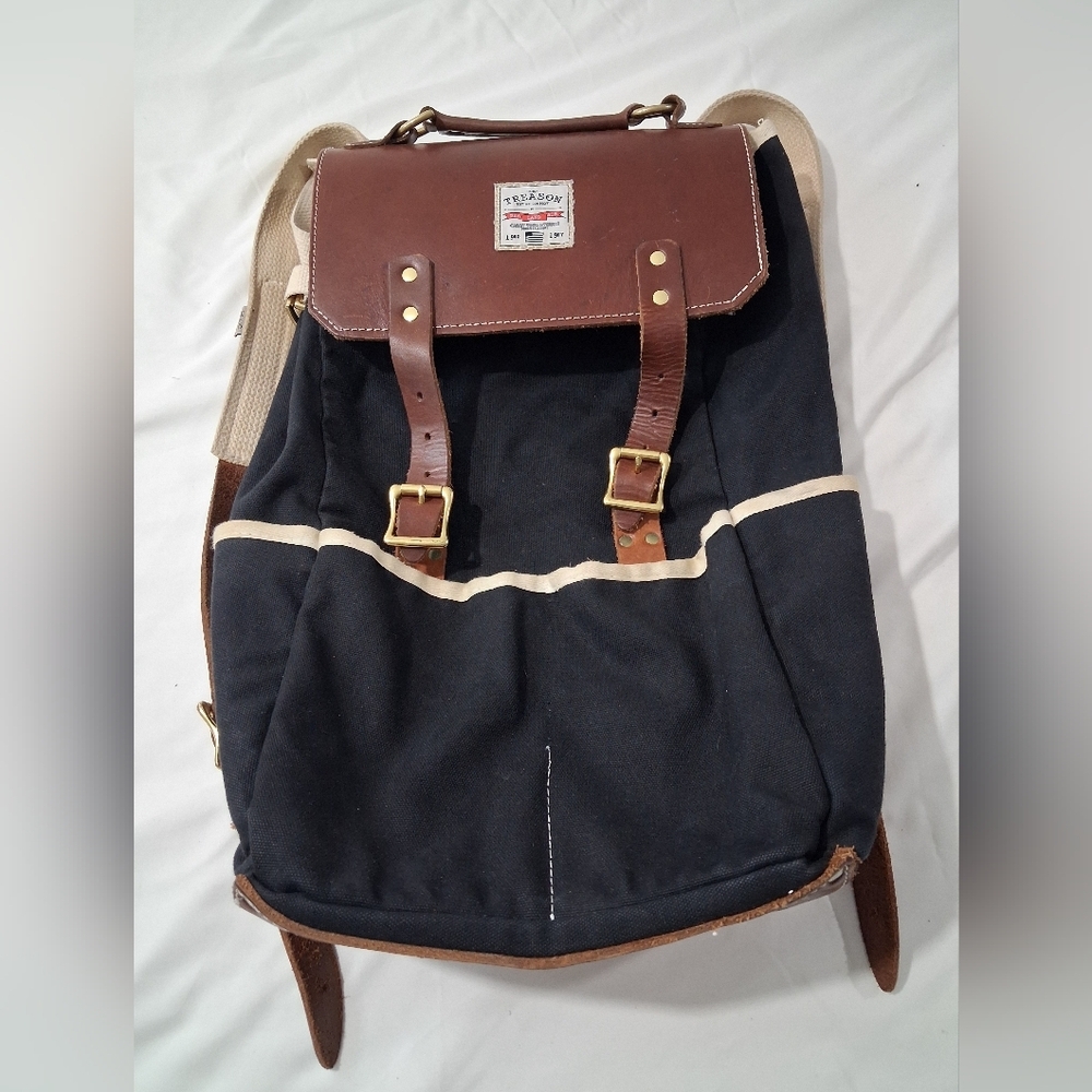 The Teason Toting Company  Canvas  Leather Unisex Large Backpack Black & Brown